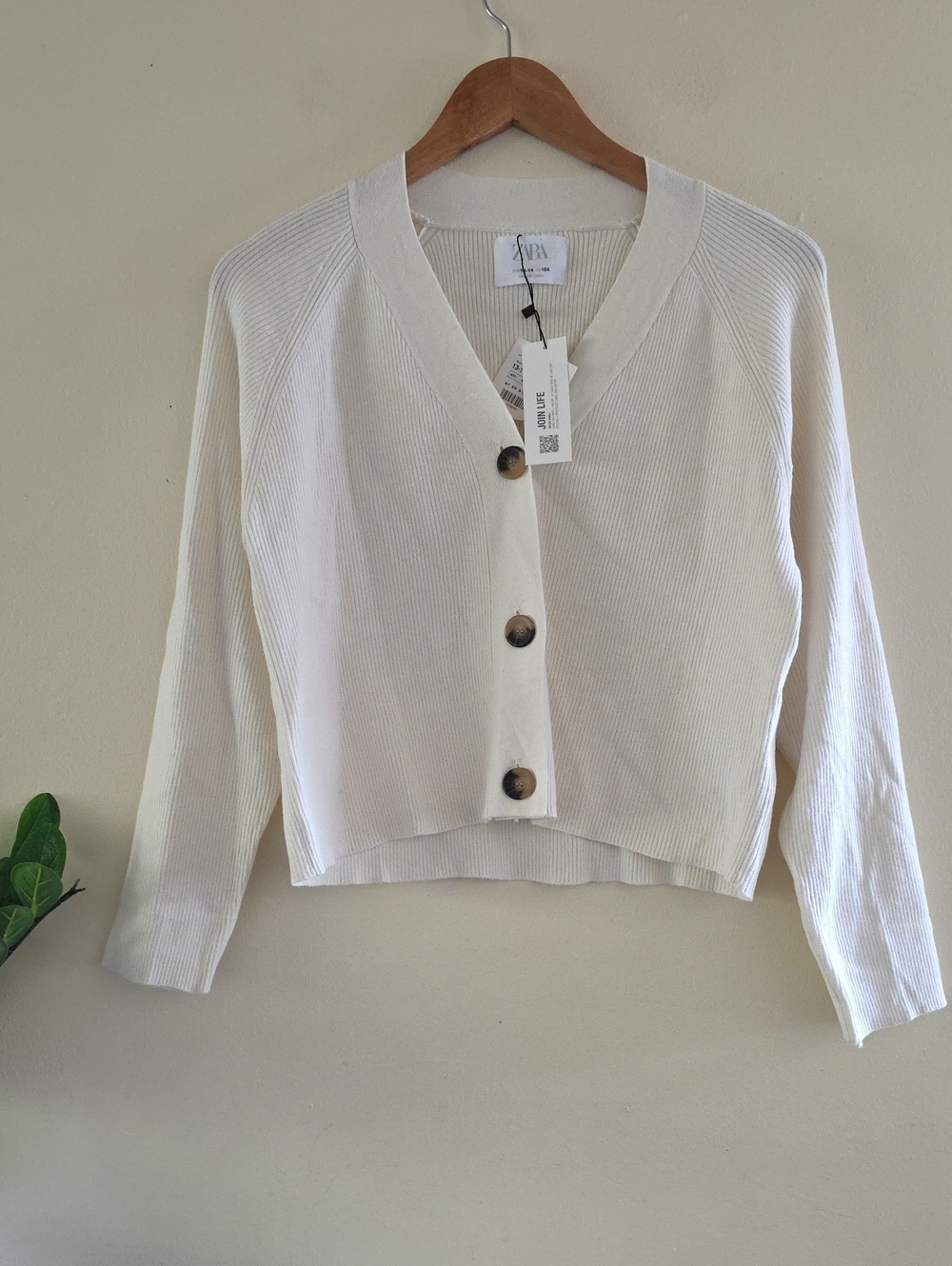ZARA Girls NWT Cream Ribbed Knit Button Front Cardigan - 13 - 14 YRS